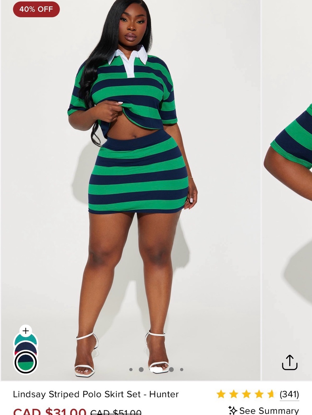 Lindsay Striped Polo Mini Skirt Set - Hunter Green & Navy